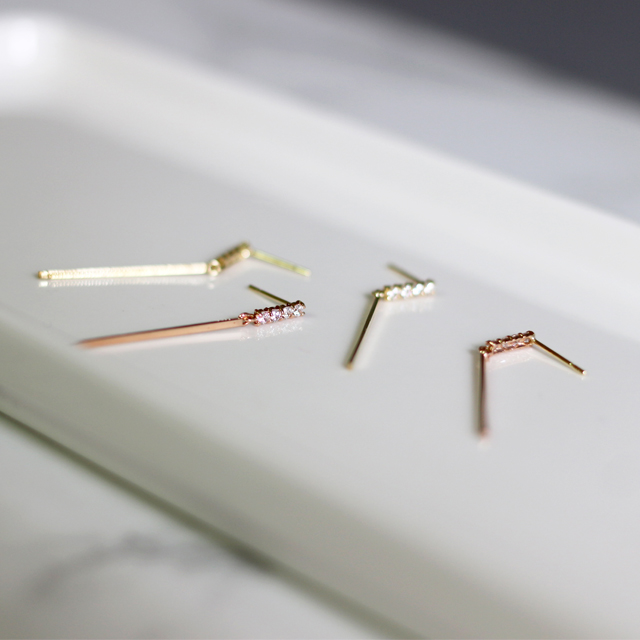 14k Daily Stick Gold Earrings Pink Gold Girlfriend