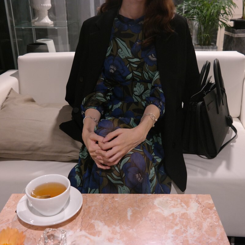 Chiffon dress burgundy chrysanthemum pattern china