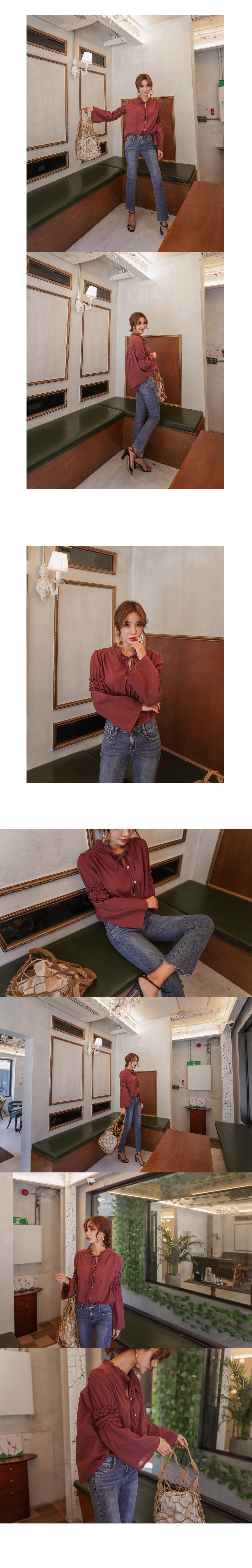 NEW FASHION LADY GIRL Blouse Autumn Wine Frill Rib