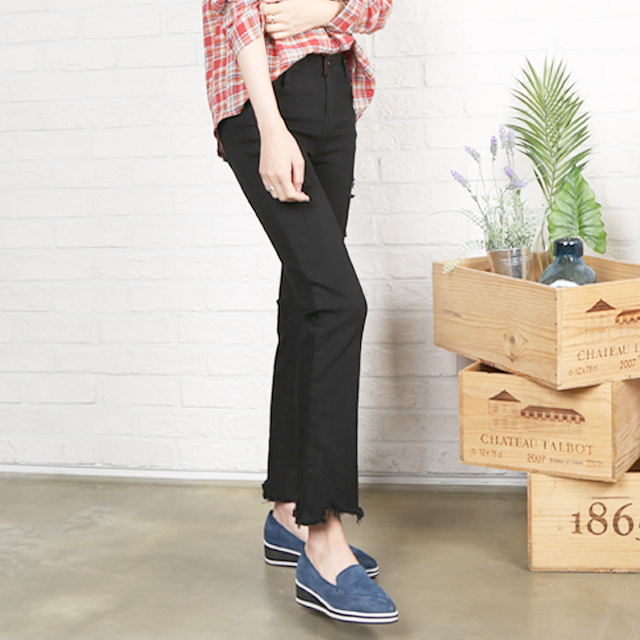 Women Jeans Pants Black Boot Cut Cutting Hidden Be