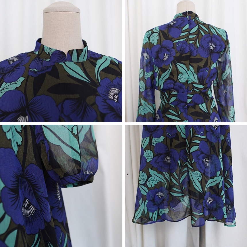 Chiffon dress burgundy chrysanthemum pattern china