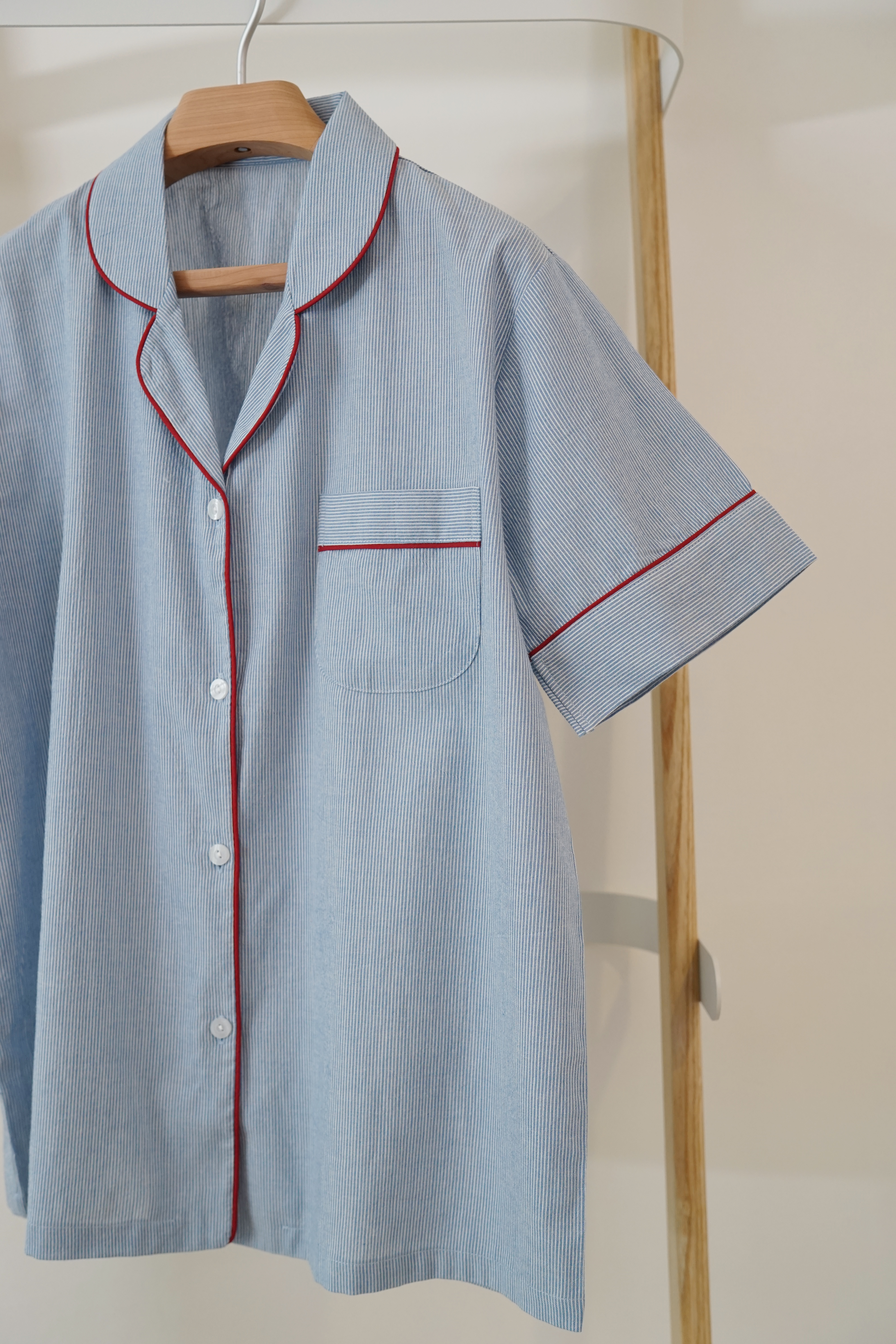 New short-sleeved pajamas _ Washing Straw Blue Hom