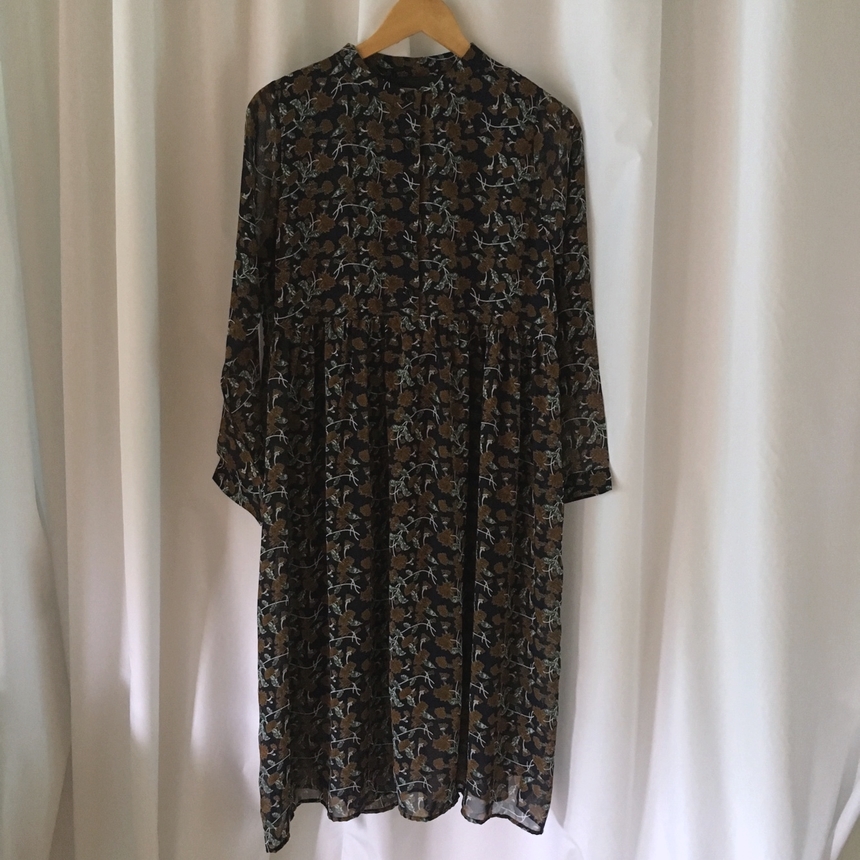 Fall Chiffon Shisu Flower China Neck Long Dress _ 