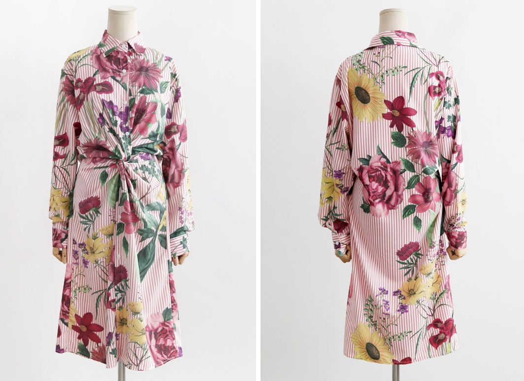 New goddess striped flower twist shirt dress dress