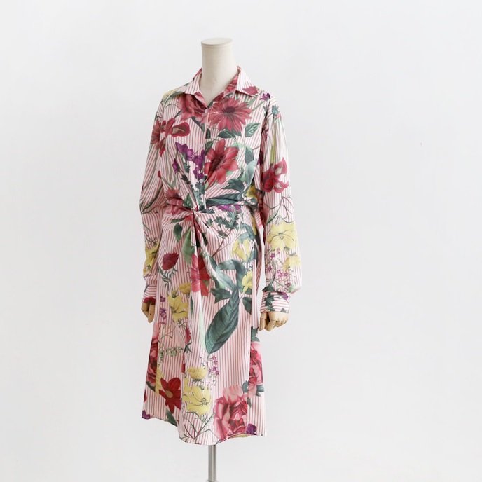 New goddess striped flower twist shirt dress dress