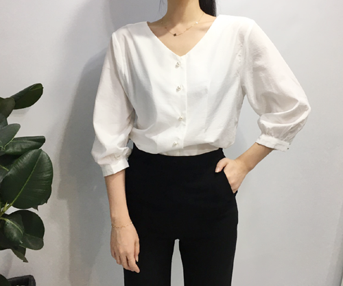 NEW FASHION LADY GIRL Blouse Free shipping pearl b