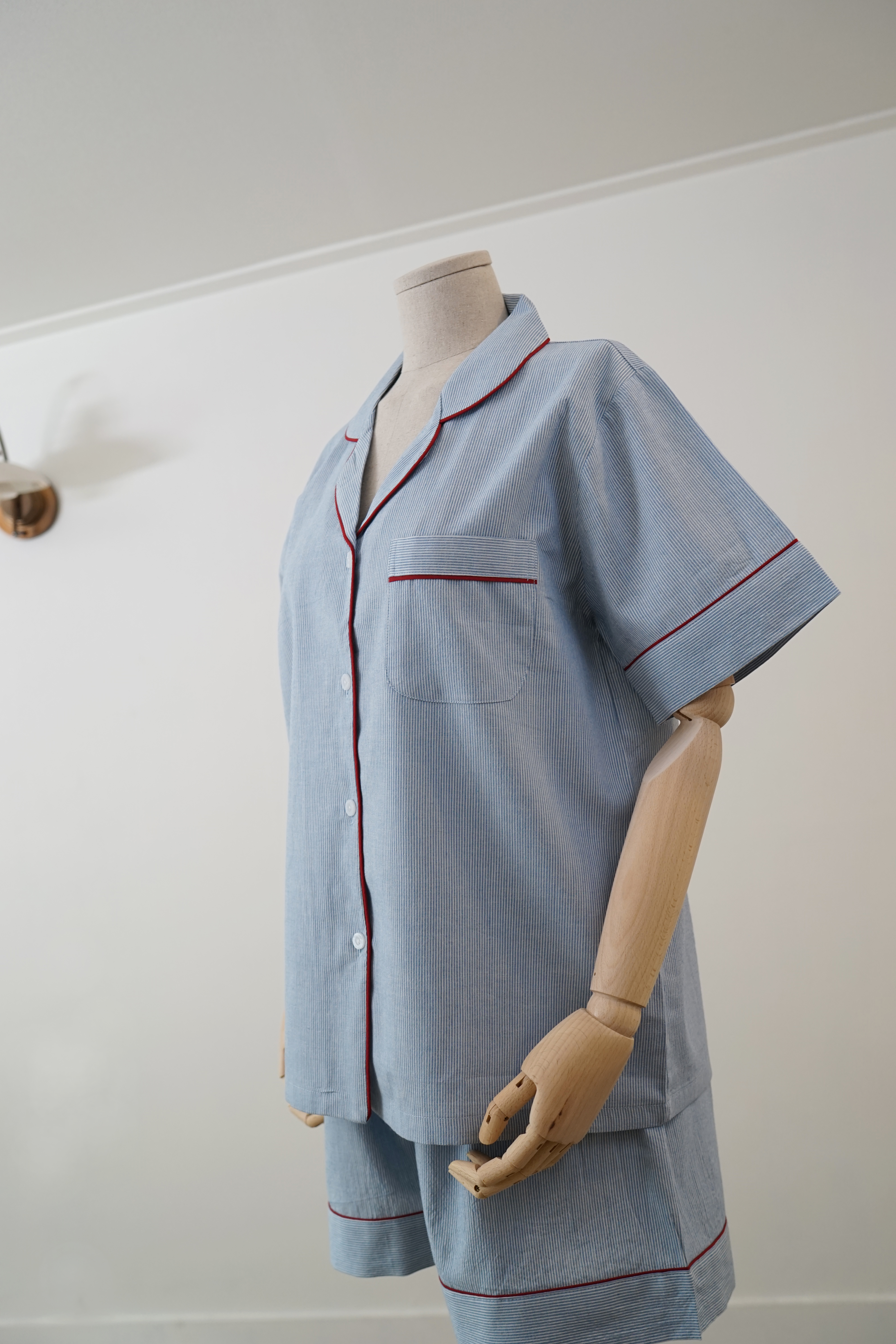 New short-sleeved pajamas _ Washing Straw Blue Hom