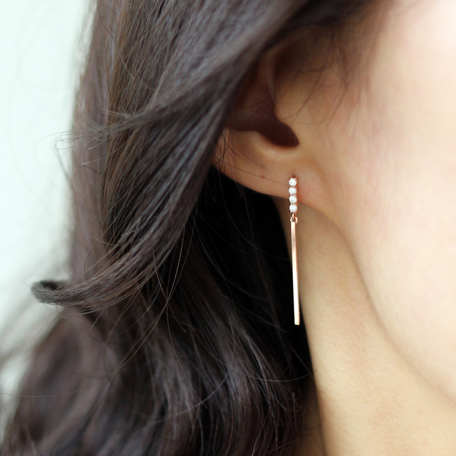 14k Daily Stick Gold Earrings Pink Gold Girlfriend