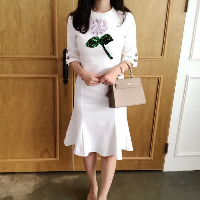 New Women Dress Imported White Hydrangea Flower On