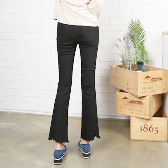 Women Jeans Pants Black Boot Cut Cutting Hidden Be