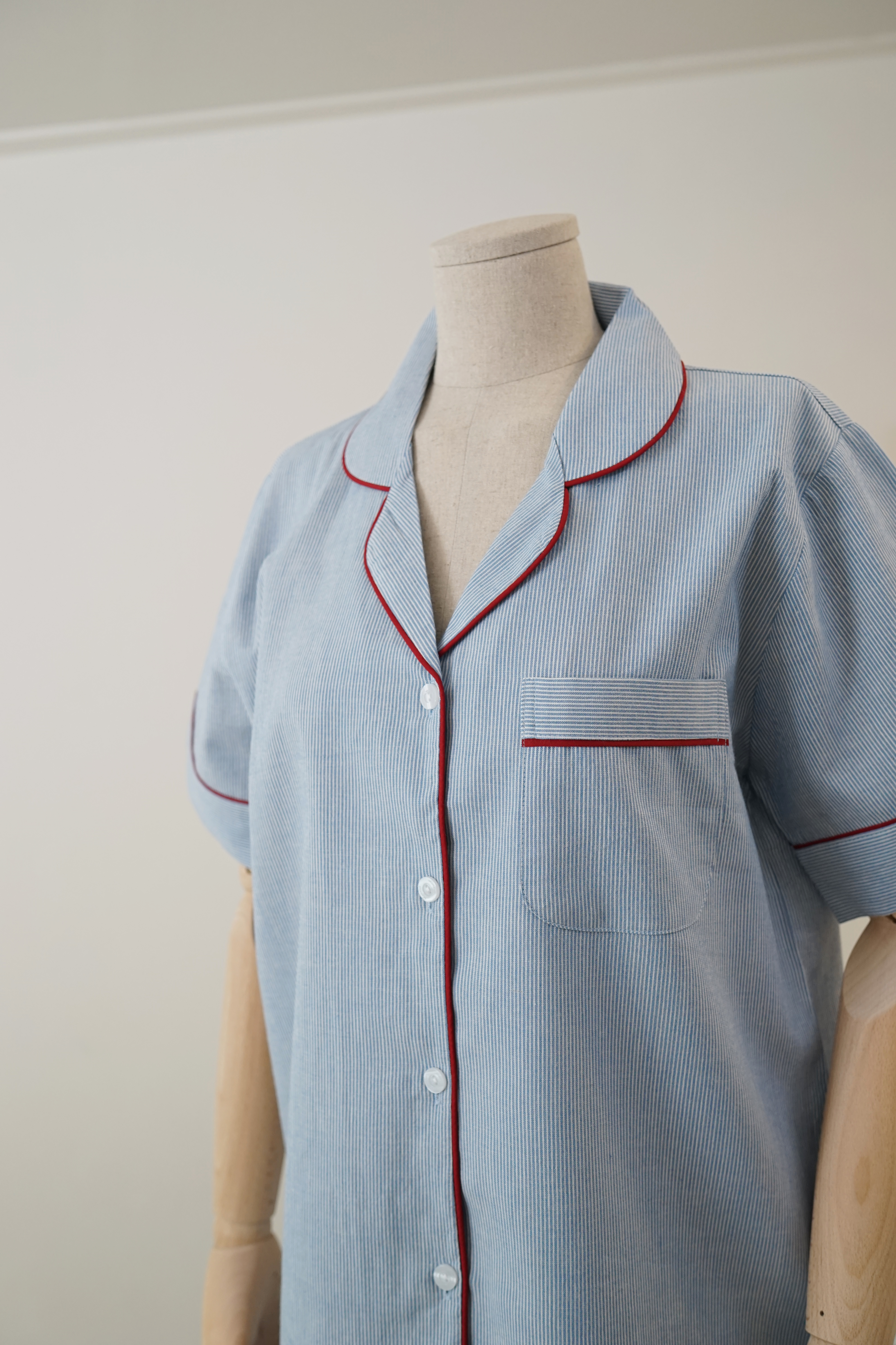 New short-sleeved pajamas _ Washing Straw Blue Hom