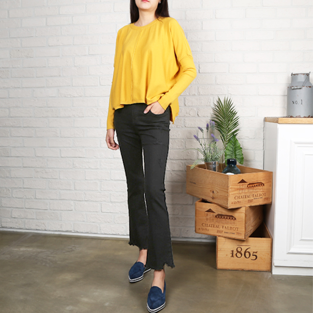 Women Jeans Pants Black Boot Cut Cutting Hidden Be