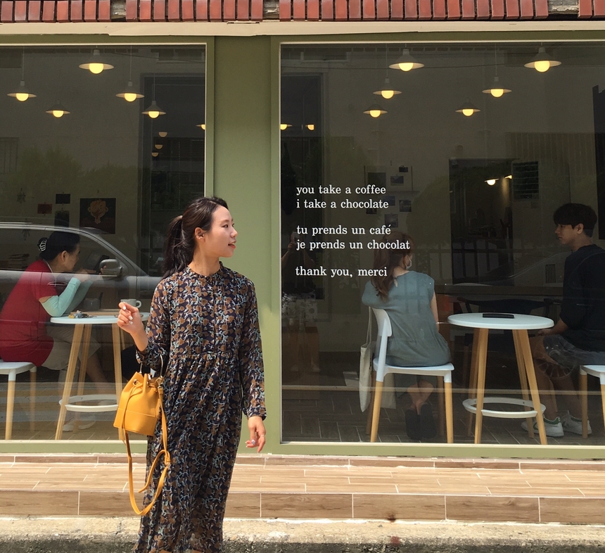 Fall Chiffon Shisu Flower China Neck Long Dress _ 