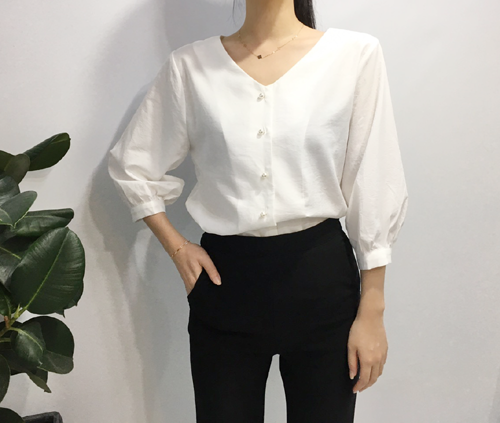 NEW FASHION LADY GIRL Blouse Free shipping pearl b