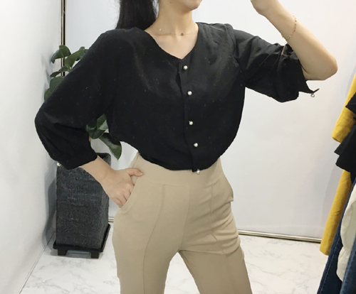 NEW FASHION LADY GIRL Blouse Free shipping pearl b