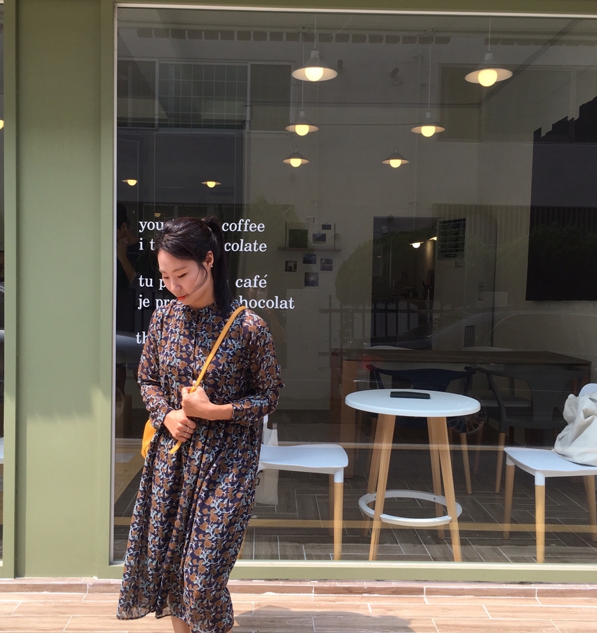 Fall Chiffon Shisu Flower China Neck Long Dress _ 