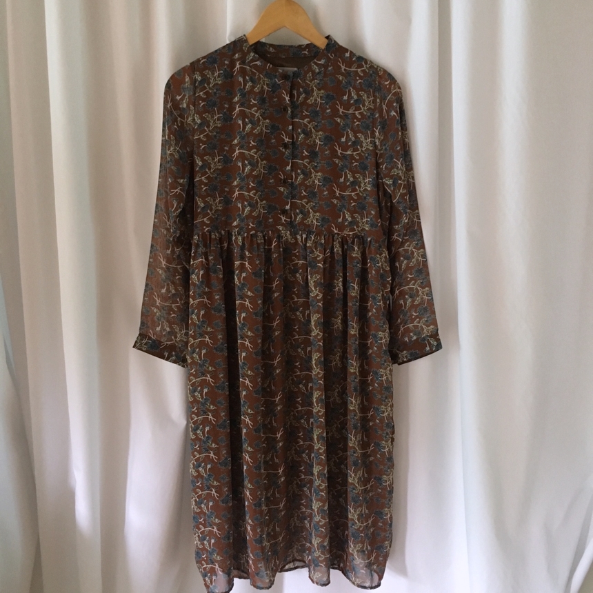 Fall Chiffon Shisu Flower China Neck Long Dress _ 