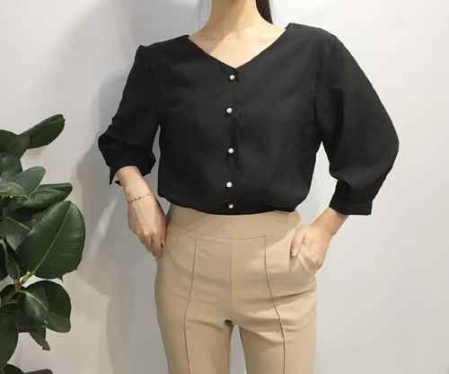 NEW FASHION LADY GIRL Blouse Free shipping pearl b