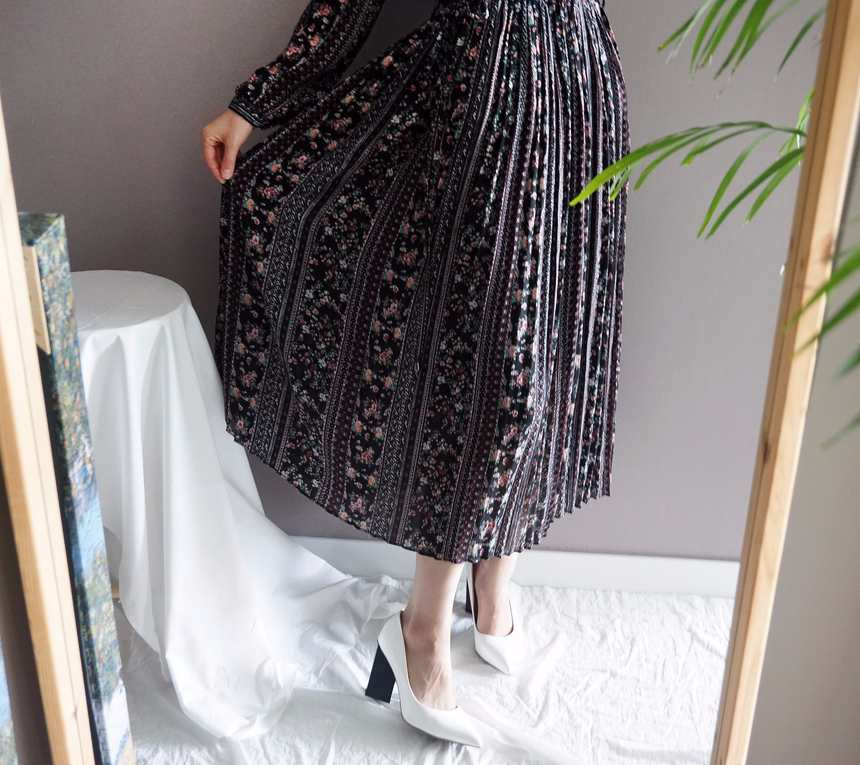 Goddess Autumn Long Pleated Dress Chiffon Flower 3