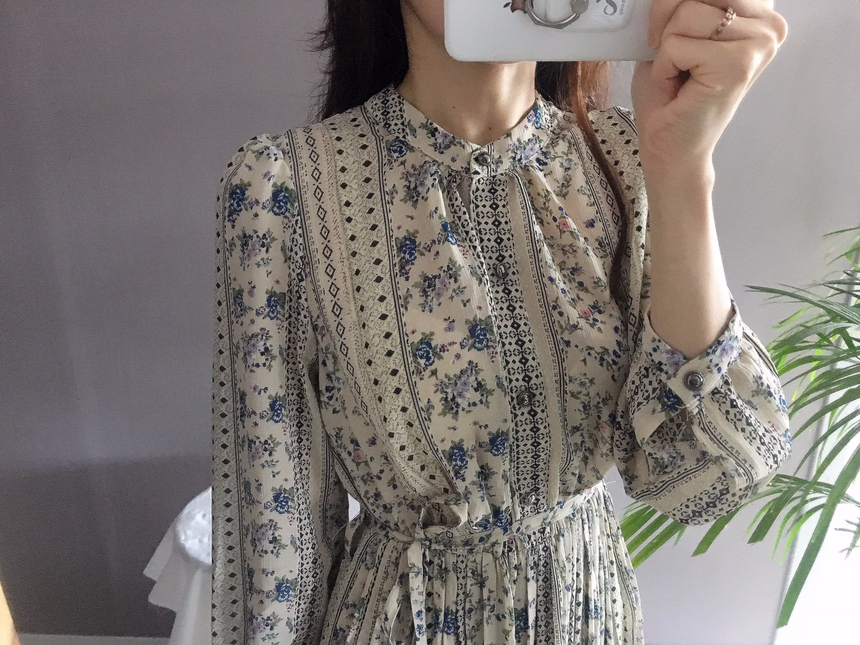 Goddess Autumn Long Pleated Dress Chiffon Flower 3