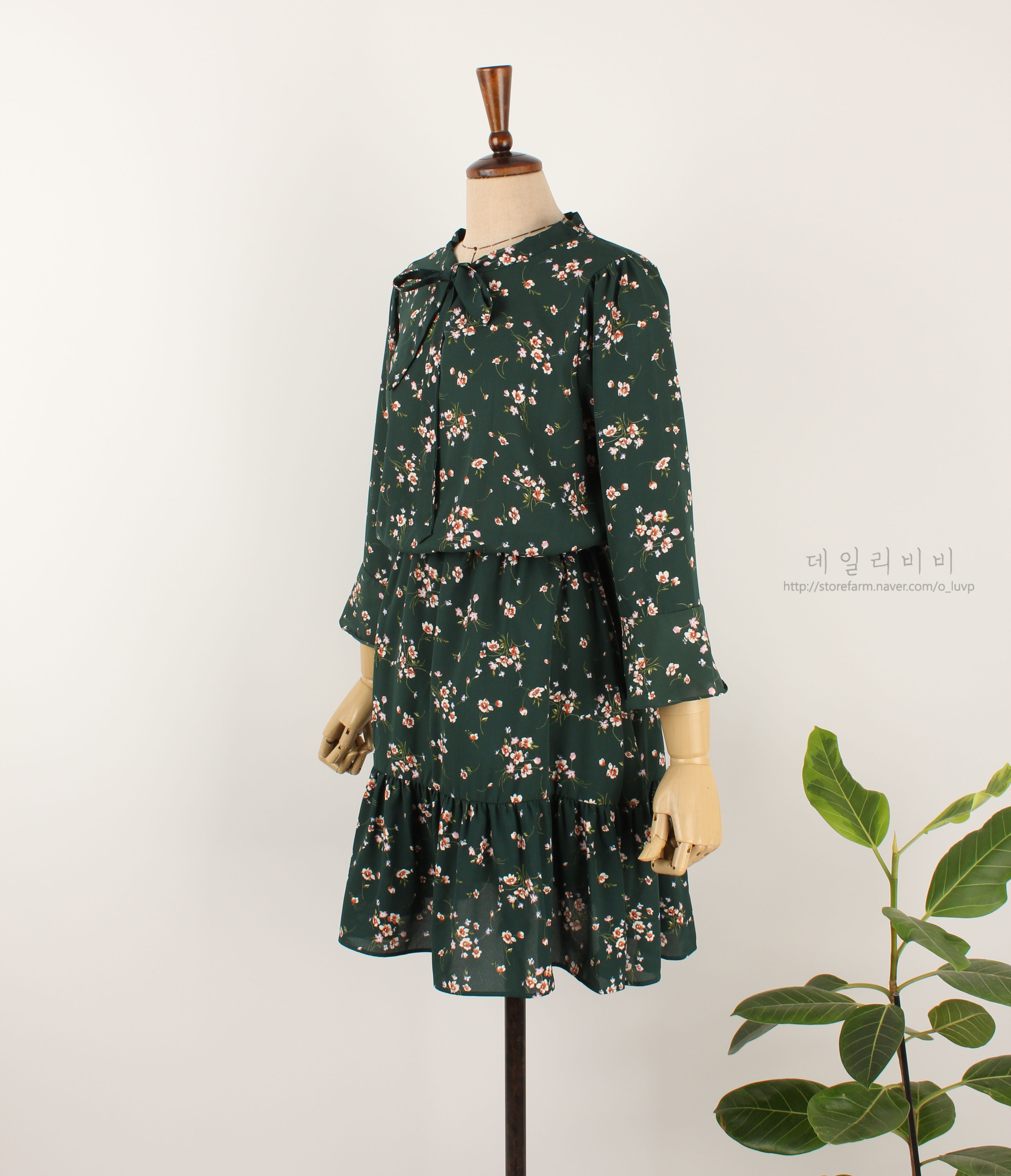 Flower Ribbon Tie Chiffon Dress 3color Light Autum