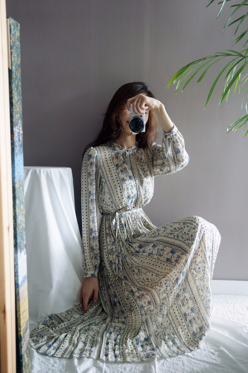 Goddess Autumn Long Pleated Dress Chiffon Flower 3