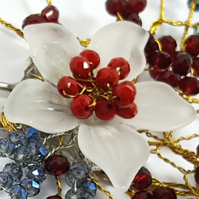 Fine Elegant White Side Stand Back Flower Hanbok H