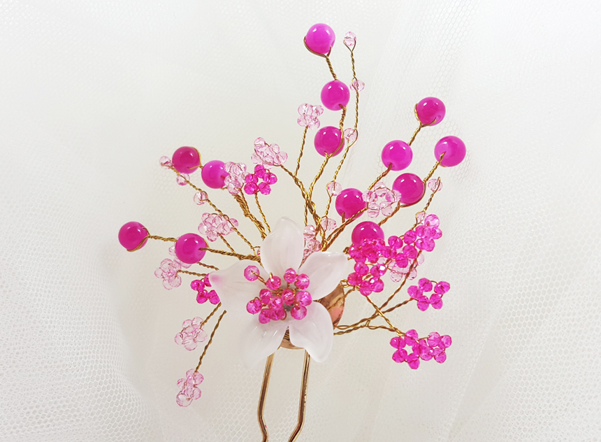 NEW HAIR CLIP HOOP fine white flower back hairpin 