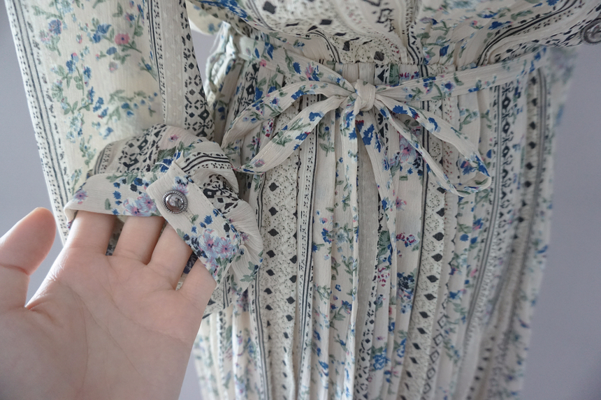 Goddess Autumn Long Pleated Dress Chiffon Flower 3