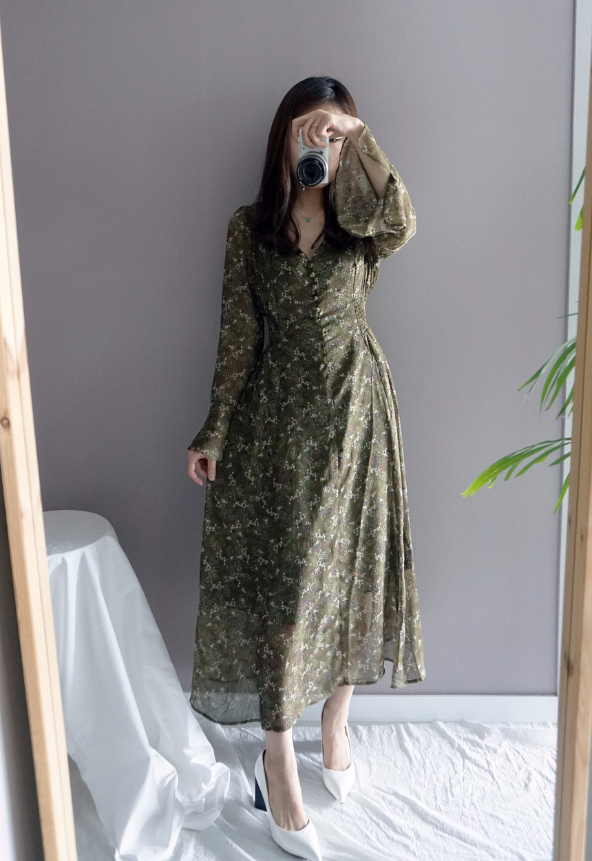 Flower chiffon long one piece autumn visitor 3colo