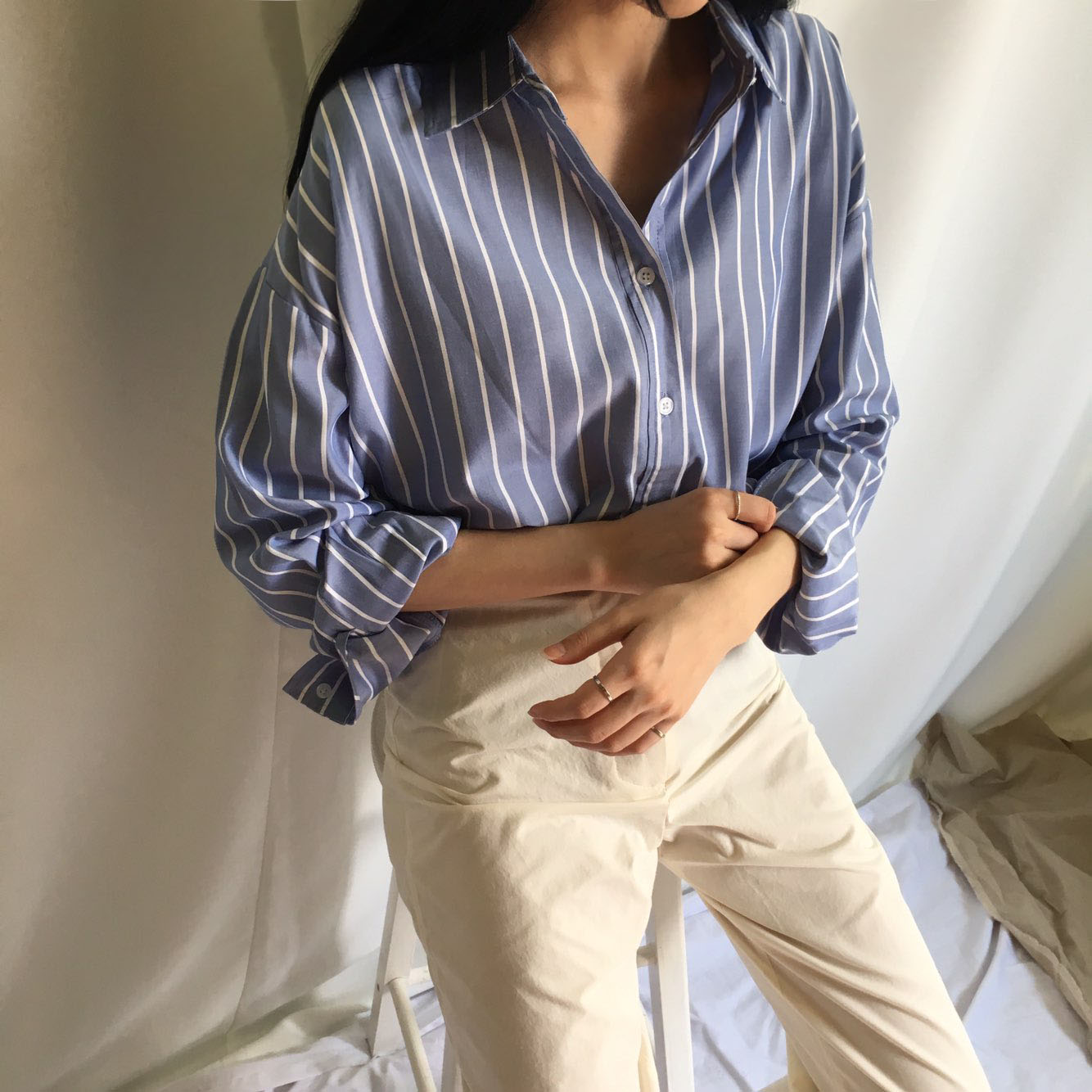 NEW FASHION LADY GIRL Blouse BASIC Autumn Stripe