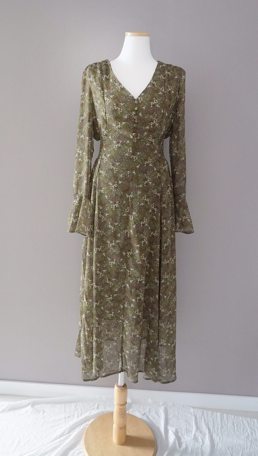 Flower chiffon long one piece autumn visitor 3colo