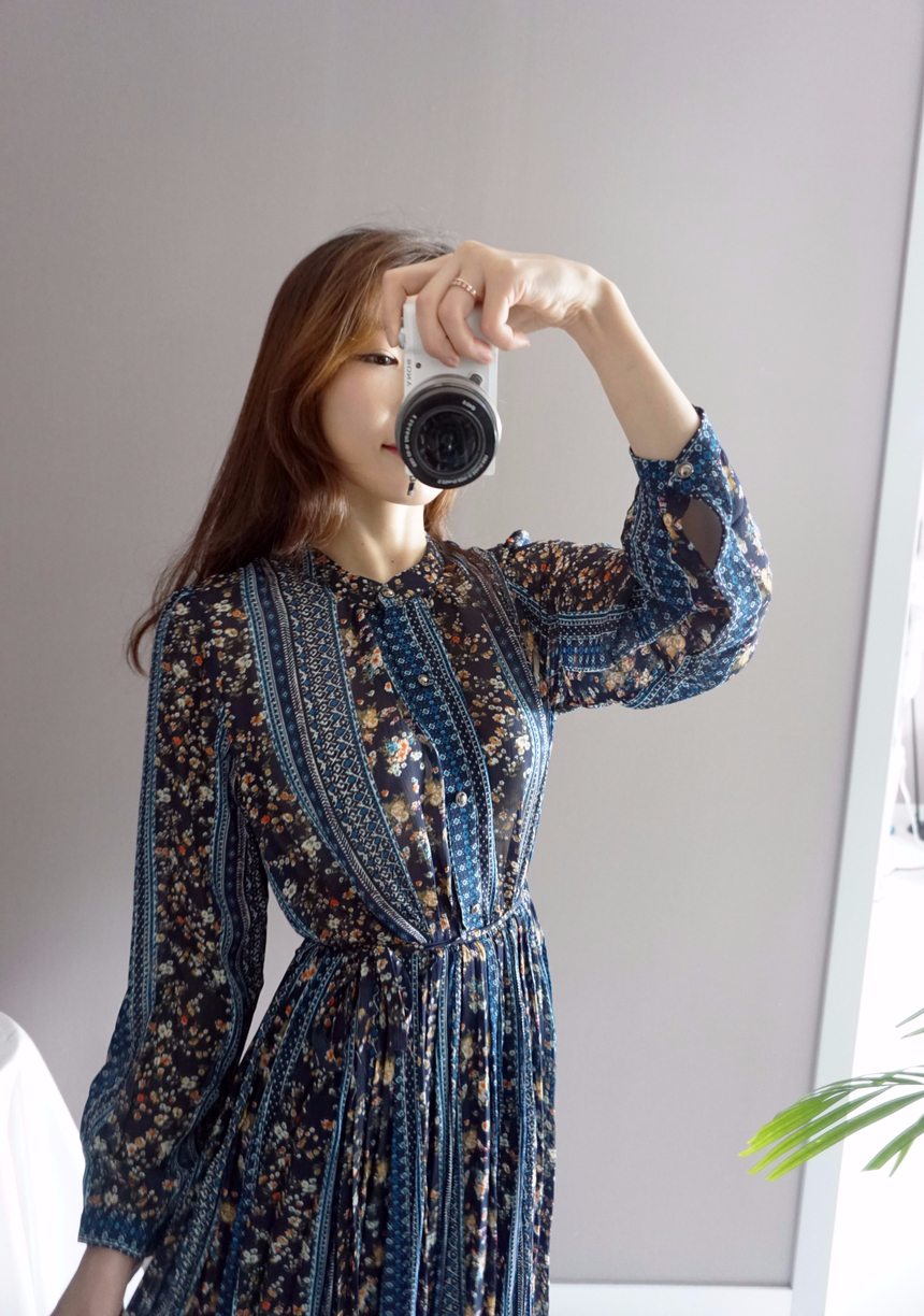 Goddess Autumn Long Pleated Dress Chiffon Flower 3