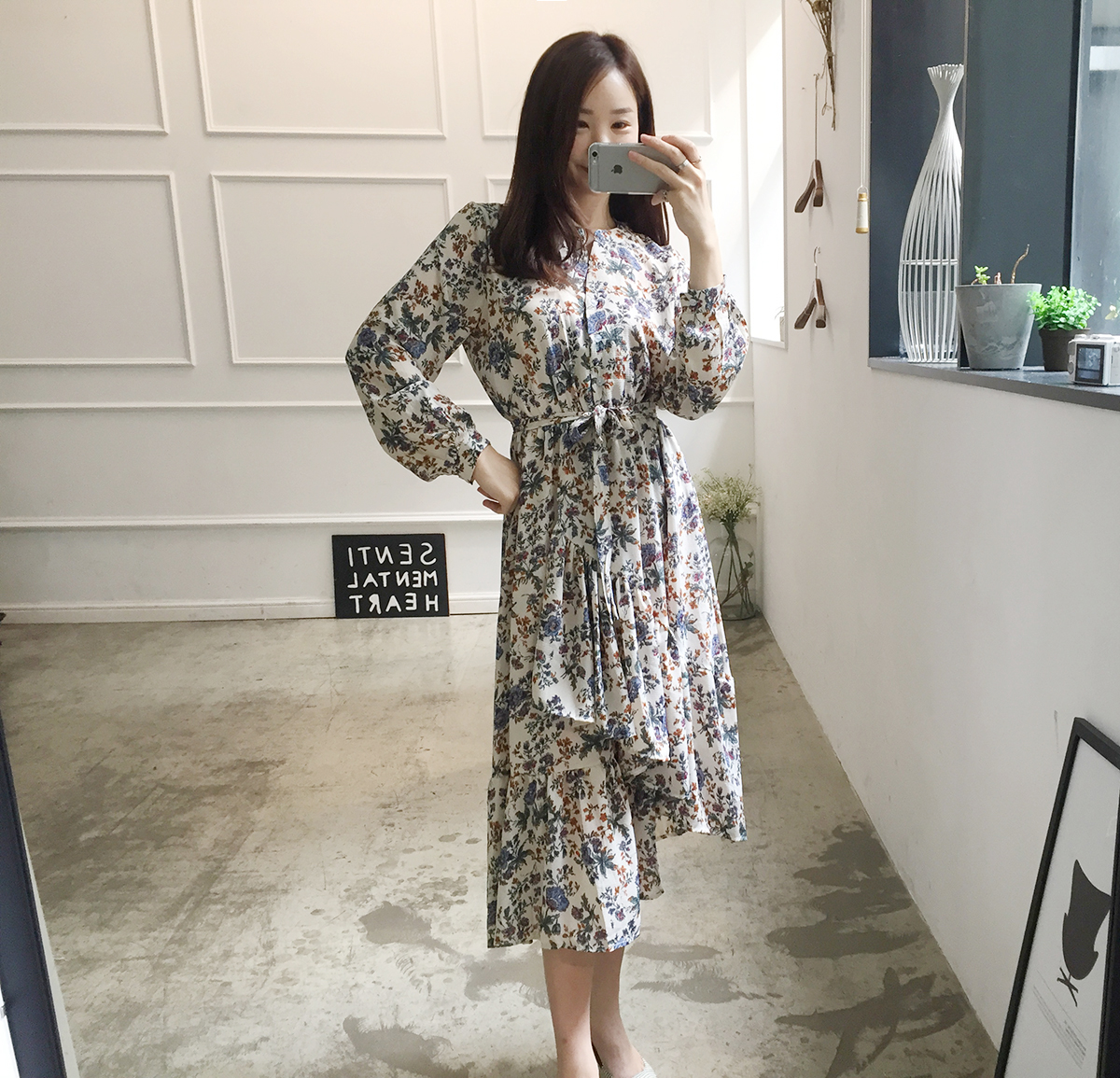 New Women Dress Flower Uniform Dress Ivory Black B