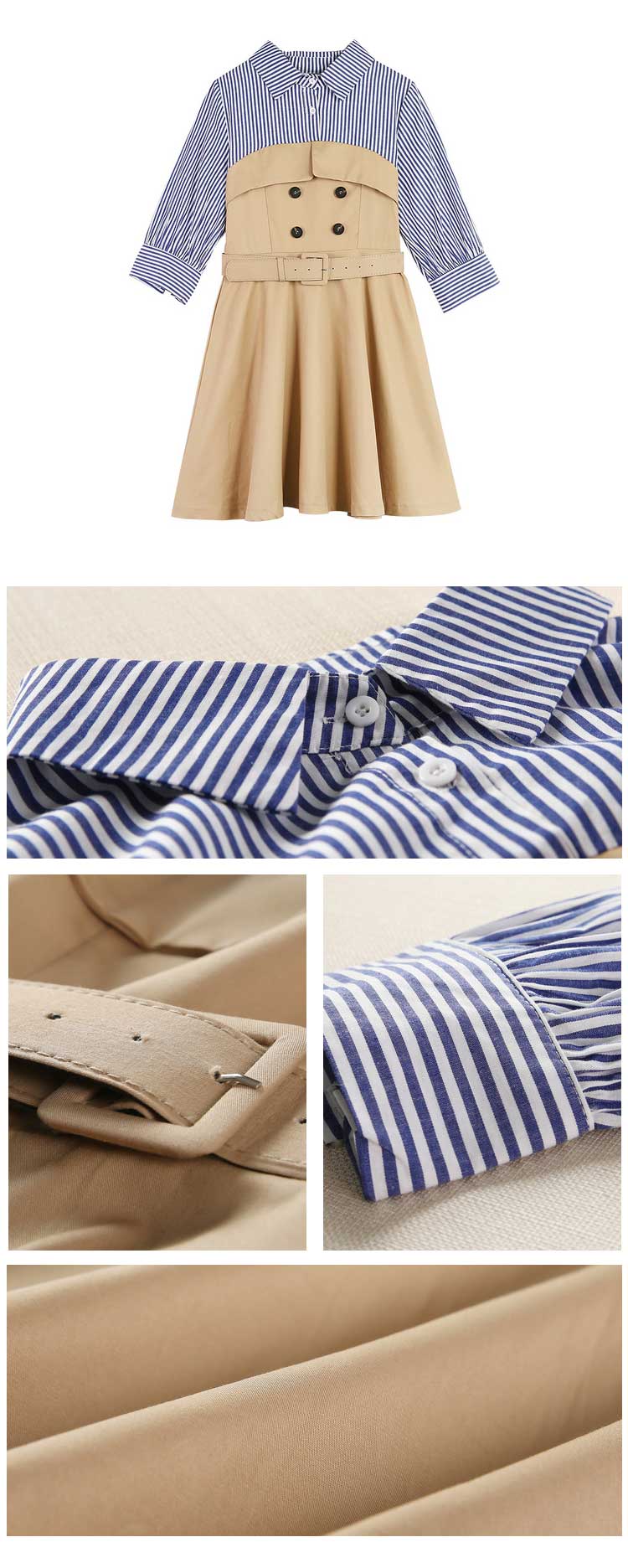 New stripe shirt coloring dress Beige Navy Female 