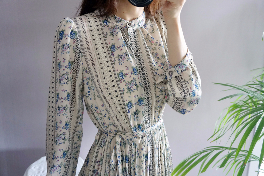 Goddess Autumn Long Pleated Dress Chiffon Flower 3