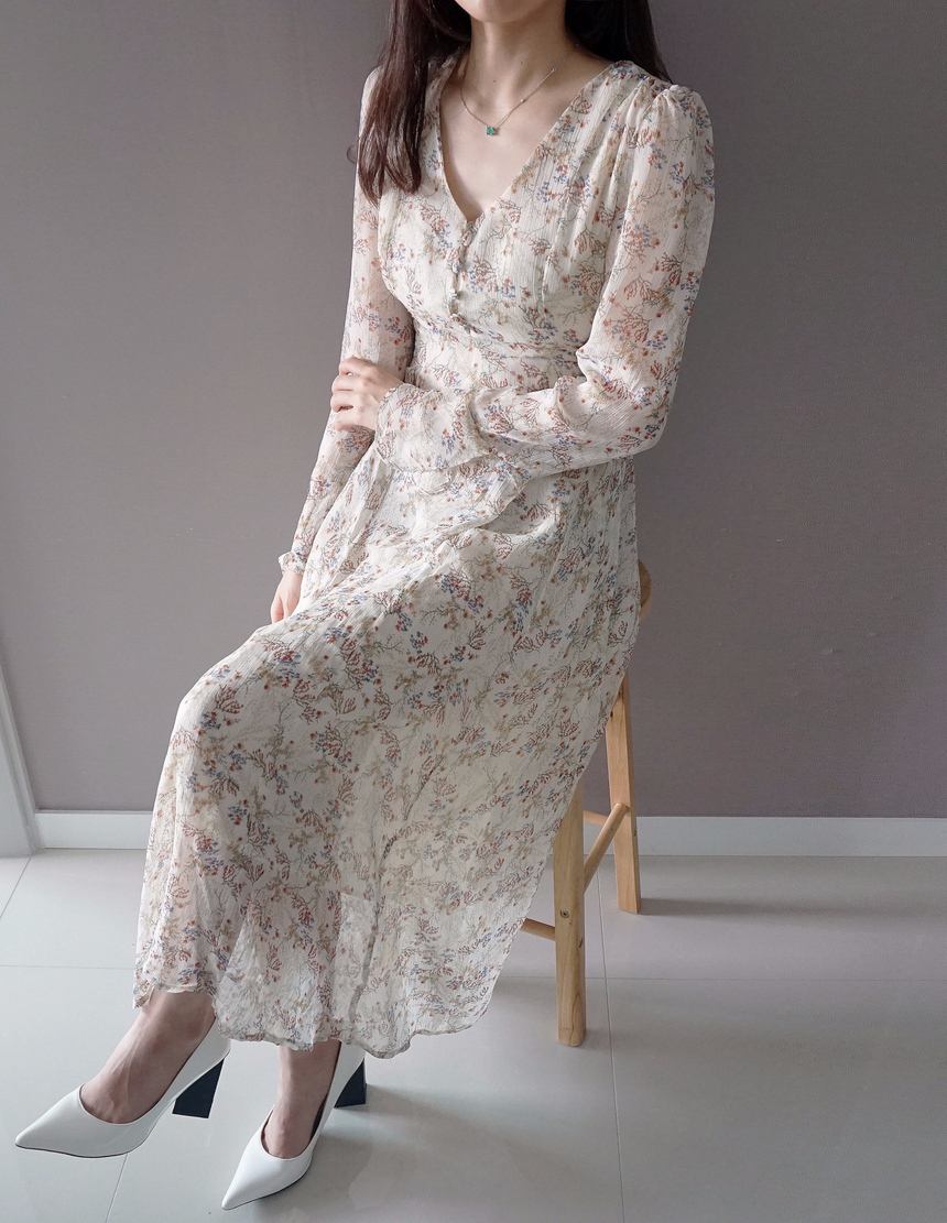 Flower chiffon long one piece autumn visitor 3colo