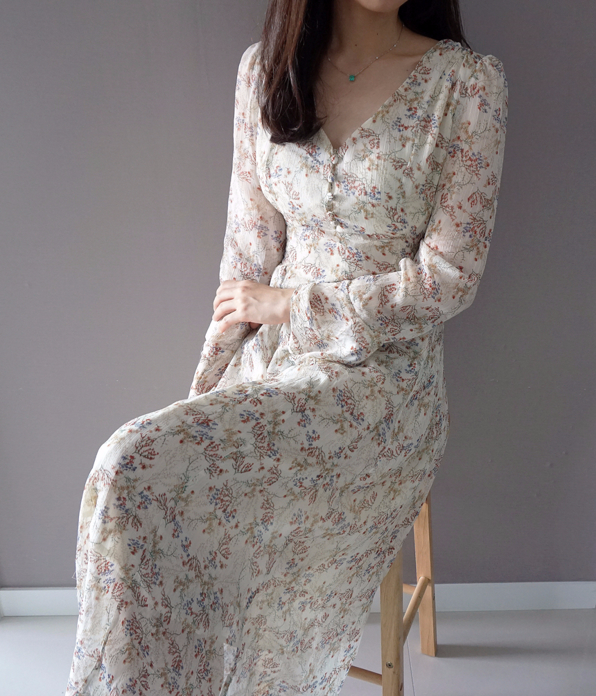 Flower chiffon long one piece autumn visitor 3colo