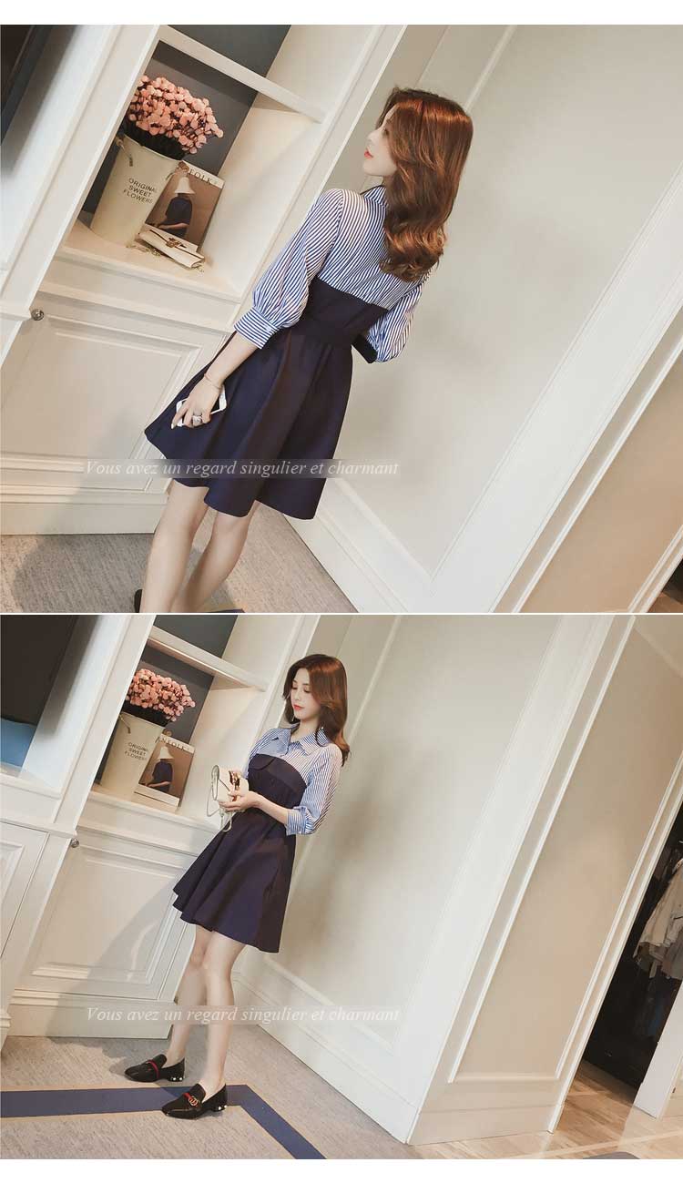 New stripe shirt coloring dress Beige Navy Female 