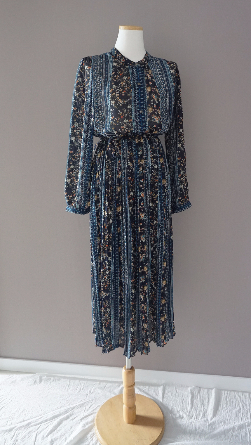 Goddess Autumn Long Pleated Dress Chiffon Flower 3