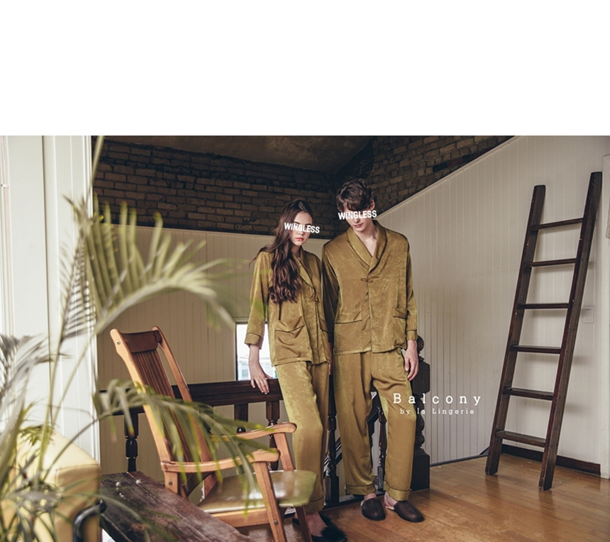 New modern style cheongsam knot couple pajamas paj