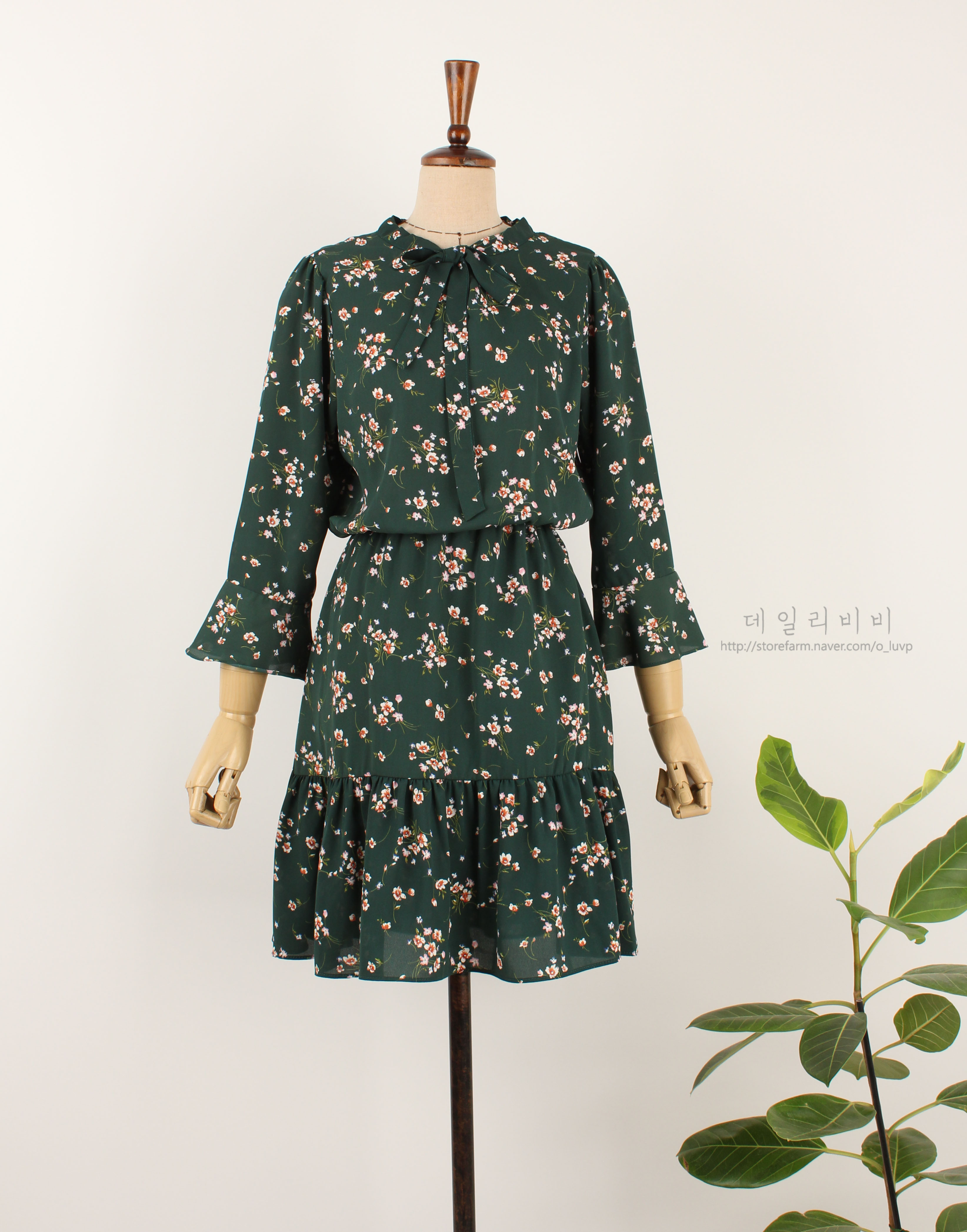 Flower Ribbon Tie Chiffon Dress 3color Light Autum
