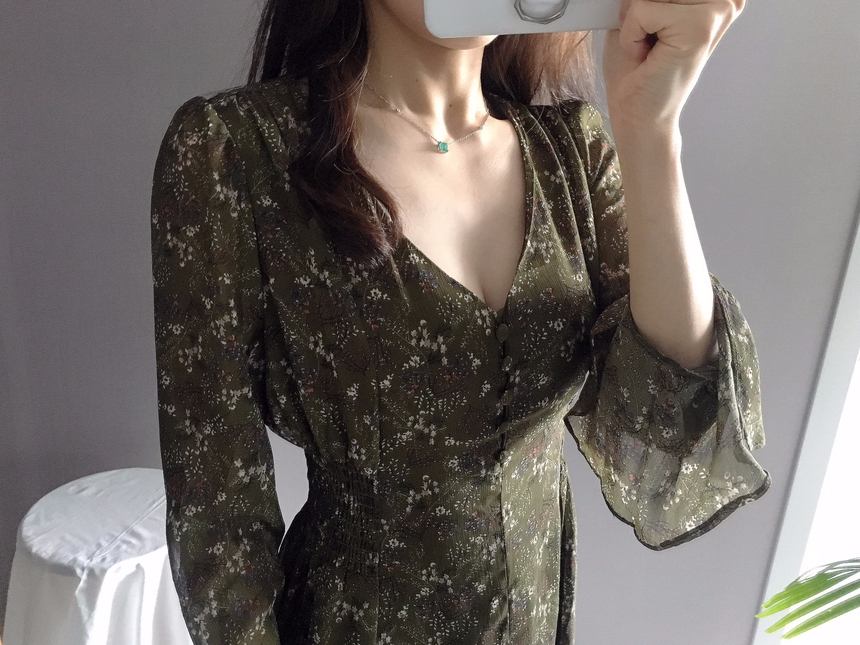 Flower chiffon long one piece autumn visitor 3colo