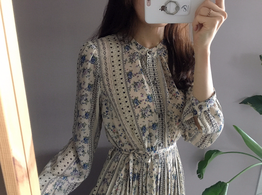 Goddess Autumn Long Pleated Dress Chiffon Flower 3