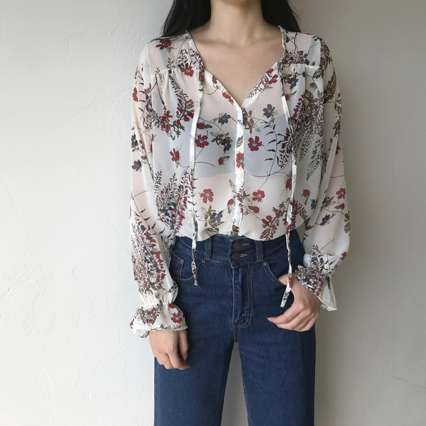 NEW FASHION LADY GIRL Blouse V-neck Flower Chiffon