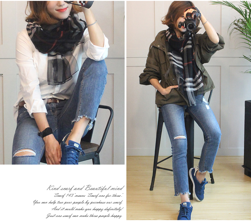 Wool silk check scarf woman woman autumn high mama birthday gift modal 30s friends