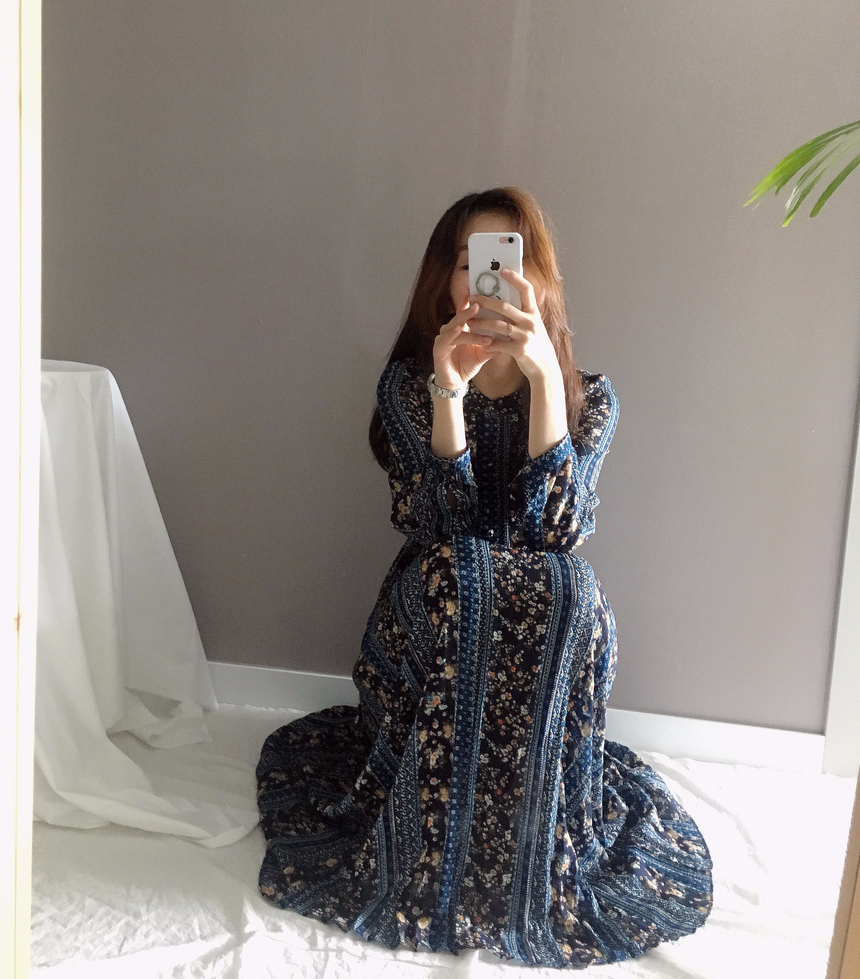 Goddess Autumn Long Pleated Dress Chiffon Flower 3