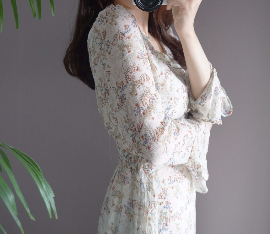 Flower chiffon long one piece autumn visitor 3colo