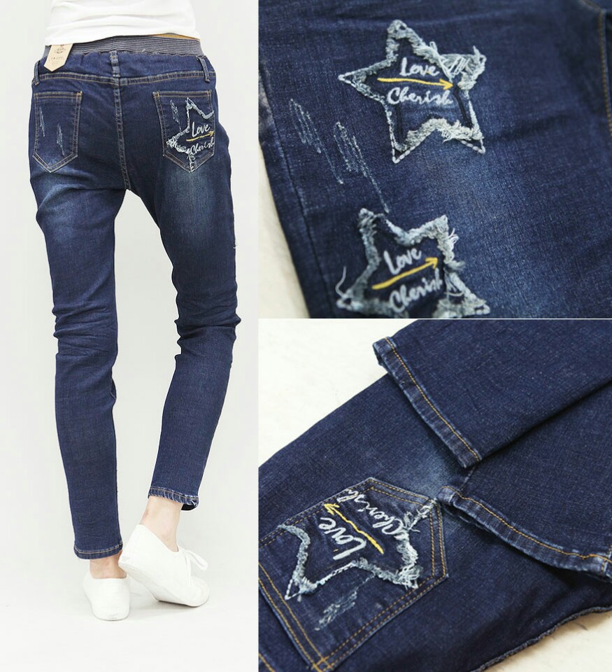 Women Jeans Pants Point Denim Exhaust Pants S ~ XL