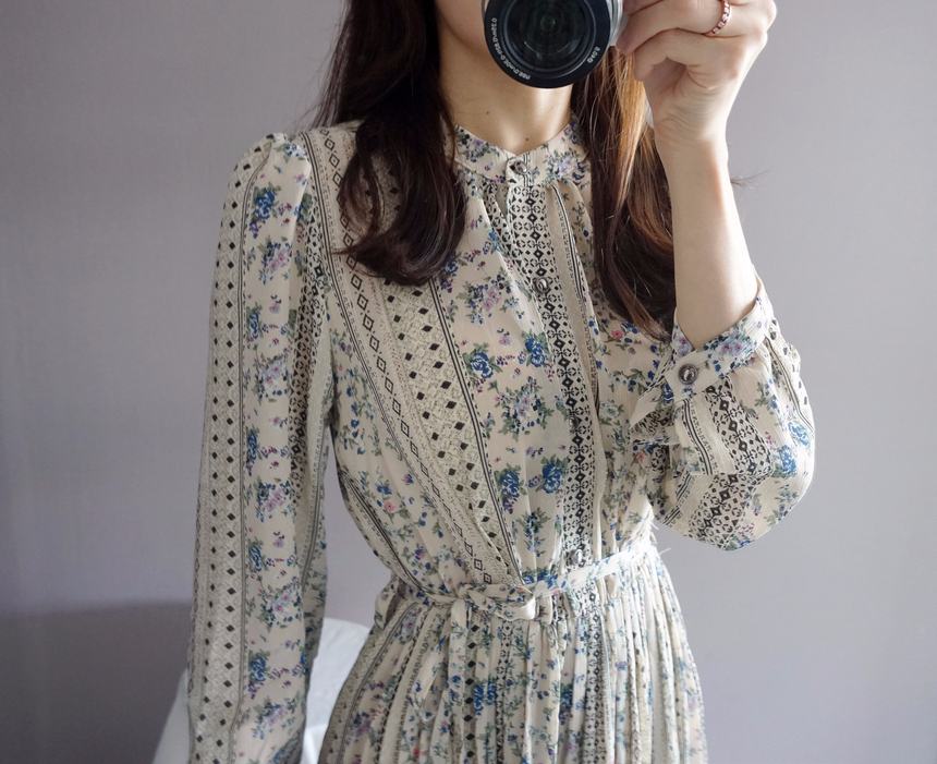 Goddess Autumn Long Pleated Dress Chiffon Flower 3